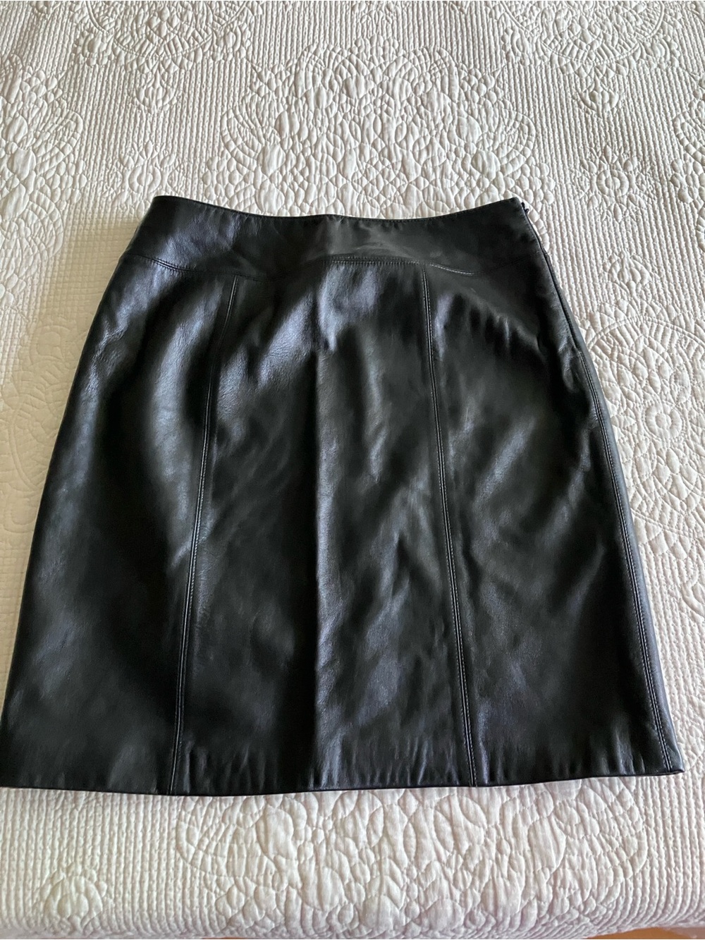 Like New Kate Hill Black Leather A-Line Panel Skirt